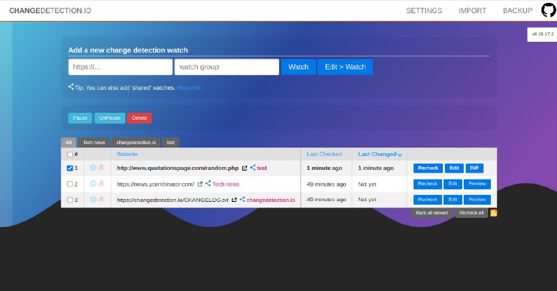 GitHub - dgtlmoon/changedetection.io: Best and simplest tool for website change detection, web page monitoring, and website change…